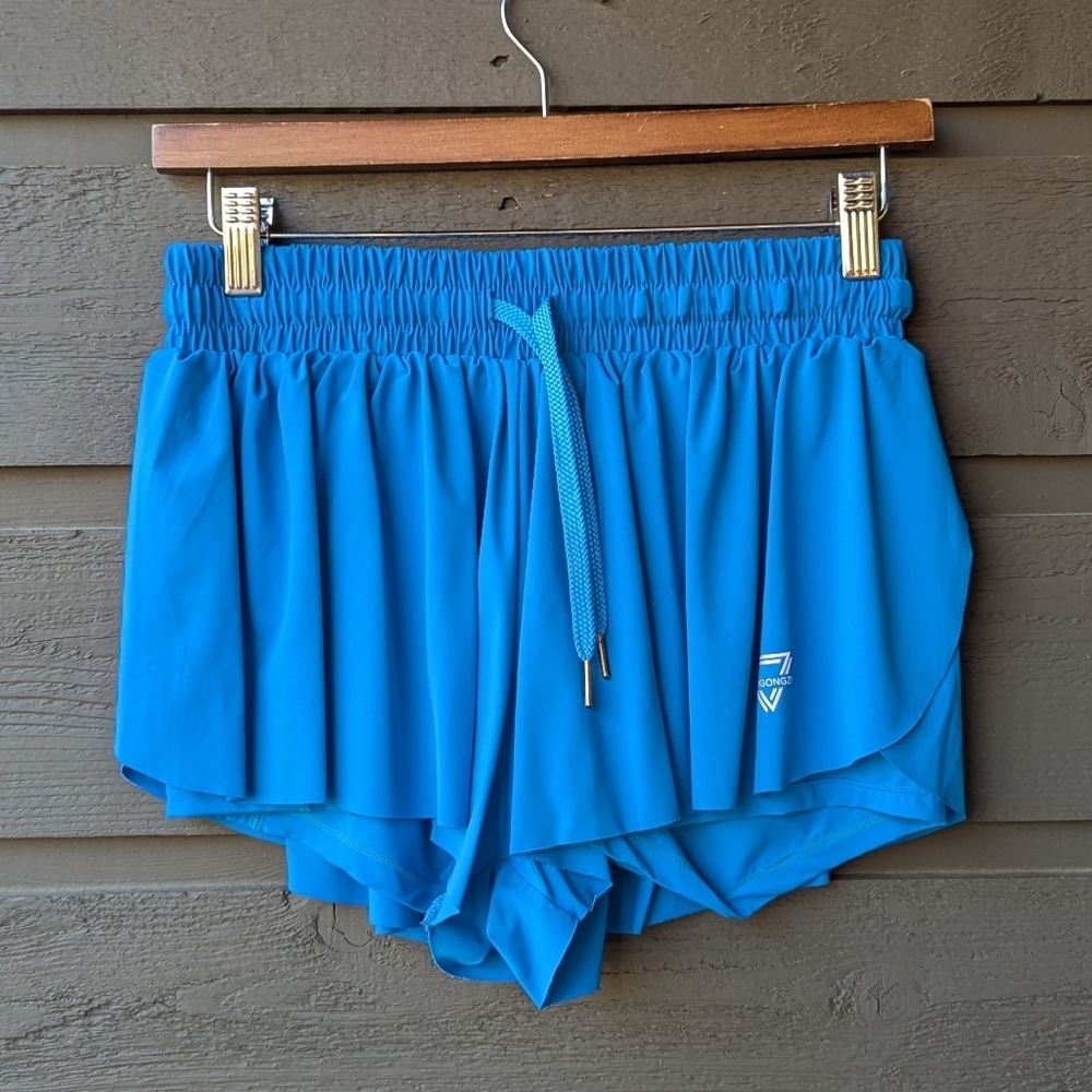 Luogonzi Bright Blue Athletic Layered Flowy Running Shorts Size Small